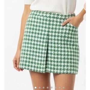 Paul & Joe For Target Skirt Green White Houndstooth Side Pockets Pleated Size 11